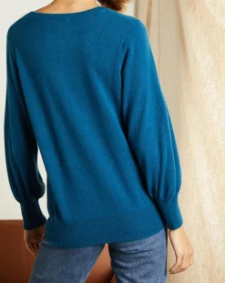 Pull 100% Cachemire Manches Ballon Angelina Col rond pétrole