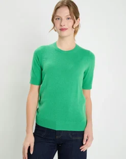 Pull 100% Cachemire manches courtes Difi vert emeraude