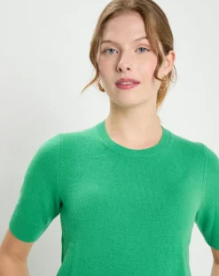 Pull 100% Cachemire manches courtes Difi vert emeraude