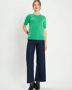 Pull 100% Cachemire manches courtes Difi vert emeraude