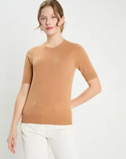 Pull 100% Cachemire manches courtes Difi camel