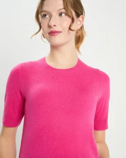 Pull 100% Cachemire manches courtes Difi rose fushia