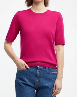 Pull 100% Cachemire manches courtes Difi rose fushia