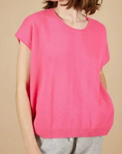 Pull 100% Cachemire manches courtes Charline boutons au dos tulipe
