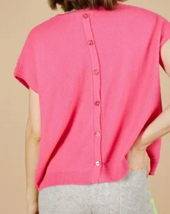 Pull 100% Cachemire manches courtes Charline boutons au dos tulipe