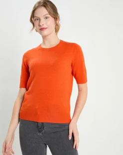 Pull 100% Cachemire manches courtes Difi orange