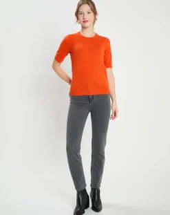 Pull 100% Cachemire manches courtes Difi orange