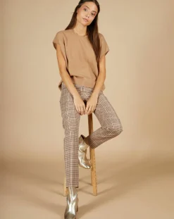 Pull 100% Cachemire manches courtes Charline boutons au dos camel