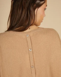 Pull 100% Cachemire manches courtes Charline boutons au dos camel