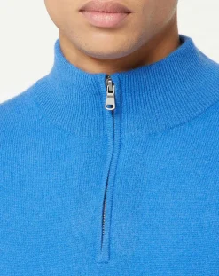Pull 100% Cachemire Nachcam col zippé bleu