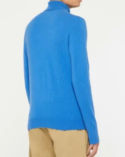 Pull 100% Cachemire Nachrol col roulé bleu