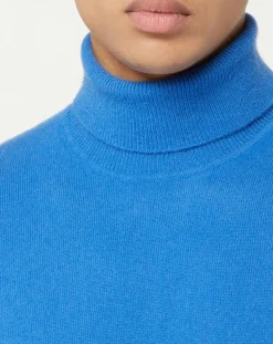 Pull 100% Cachemire Nachrol col roulé bleu