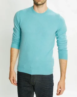 Pull 100% Cachemire Nachron col ras du cou bleu