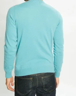 Pull 100% Cachemire Nachron col ras du cou bleu