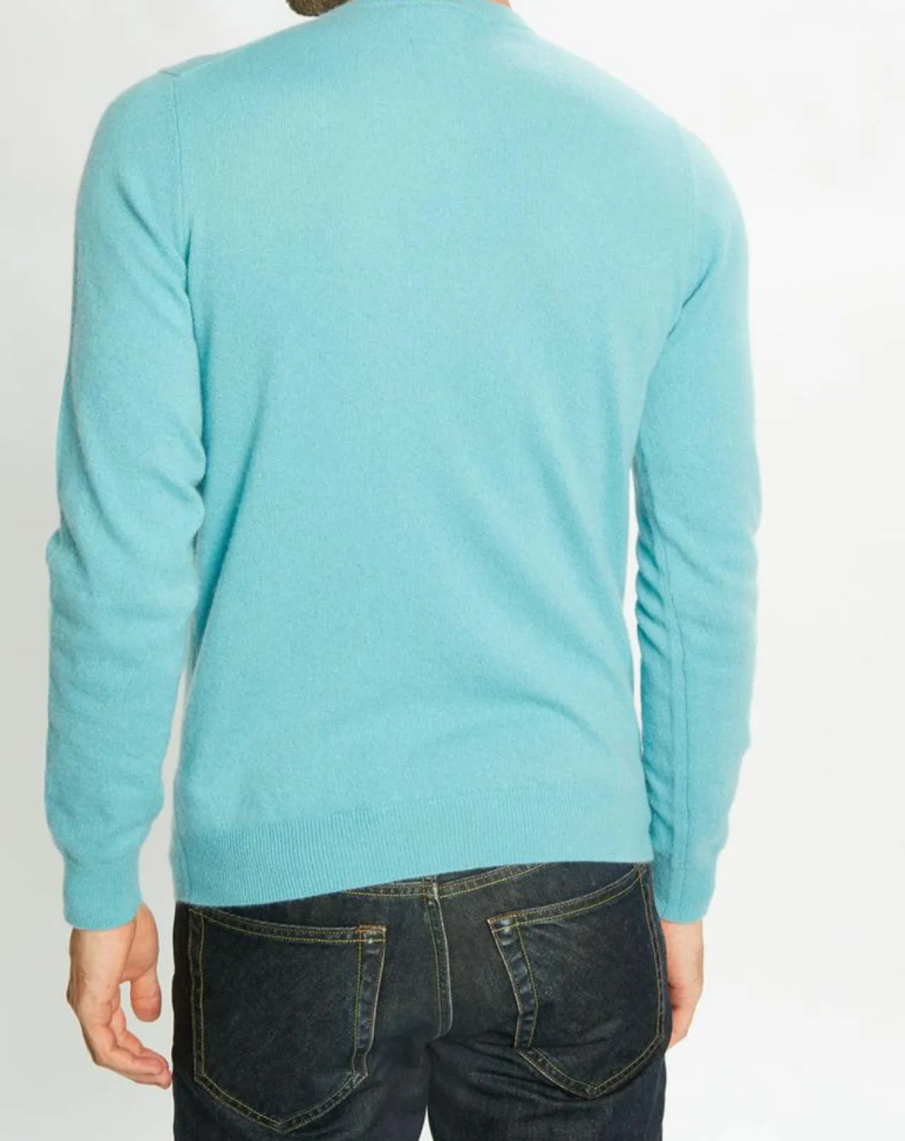 Pull 100% Cachemire Nachron col ras du cou bleu