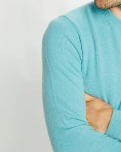 Pull 100% Cachemire Nachron col ras du cou bleu