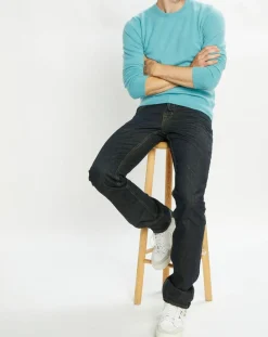 Pull 100% Cachemire Nachron col ras du cou bleu