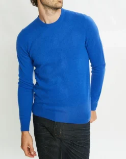 Pull 100% Cachemire Nachron col ras du cou bleu électrique