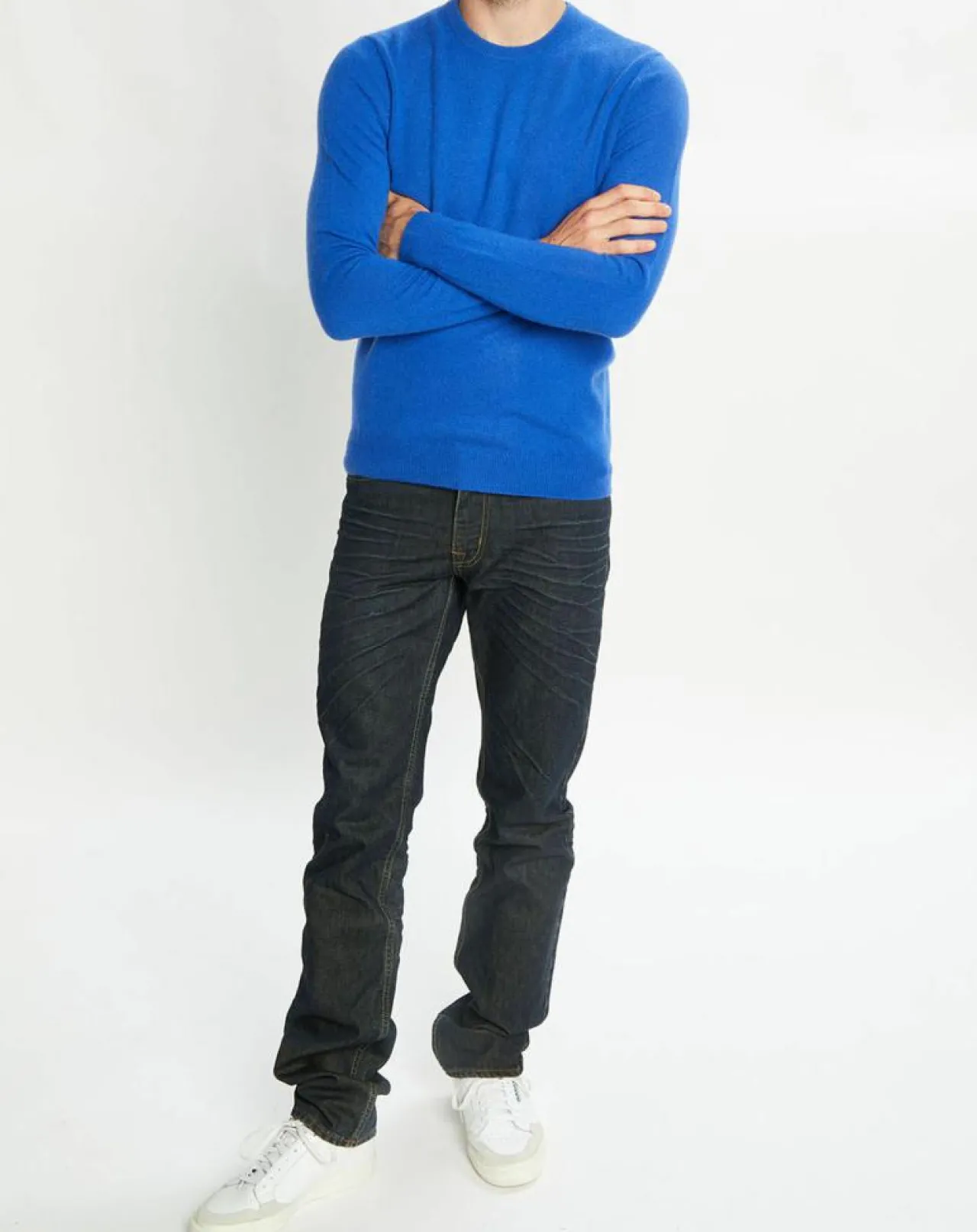 Pull 100% Cachemire Nachron col ras du cou bleu électrique