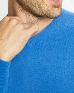 Pull 100% Cachemire Nachve col V bleu