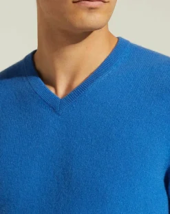Pull 100% Cachemire Nachve col V bleu