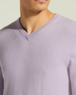 Pull 100% Cachemire Nachve col V violet clair