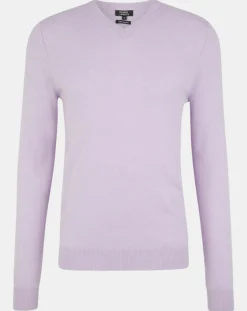 Pull 100% Cachemire Nachve col V violet clair