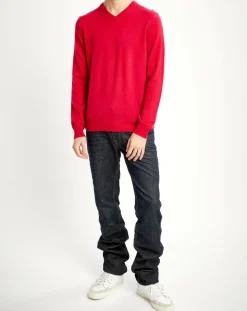 Pull 100% Cachemire Nachve col V rouge clair