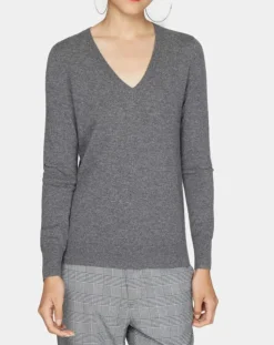 Pull 100% Cachemire Nocon col V gris foncé