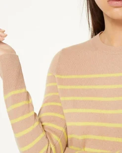 Pull 100% Cachemire Yabrir col rond beige/jaune