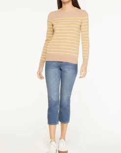 Pull 100% Cachemire Yabrir col rond beige/jaune