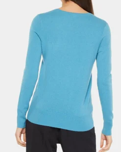 Pull 100% Cachemire Yocon col V bleu moyen