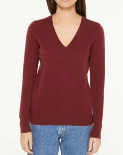 Pull 100% Cachemire Yocon col V rouge foncé
