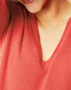 Pull 100% Cachemire Yocon col V rouge rosé