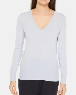 Pull 100% Cachemire Yocon col V bleu clair