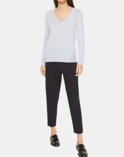 Pull 100% Cachemire Yocon col V bleu clair