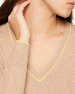 Pull 100% Cachemire Yocond col V beige