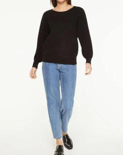 Pull 100% Cachemire Yoshi noeud au dos col bateau noir