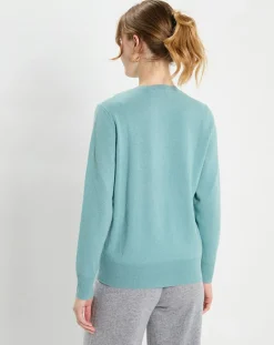 Pull 100% Cachemire Zabri col rond bleu/vert