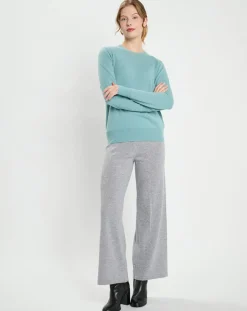 Pull 100% Cachemire Zabri col rond bleu/vert