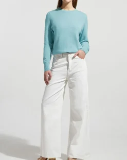 Pull 100% Cachemire Zabri col rond bleu/vert