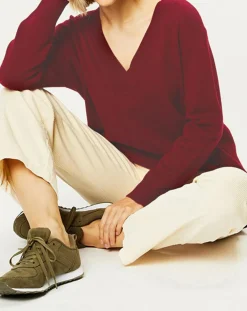 Pull 100% Cachemire Zoé col V profond rouge foncé