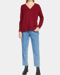 Pull 100% Cachemire Zoé col V profond rouge foncé