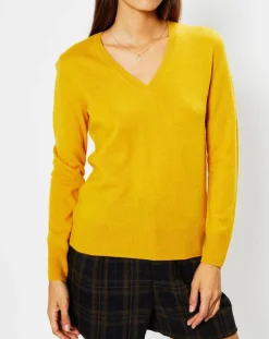 Pull 100% Cachemire Zocon col V jaune