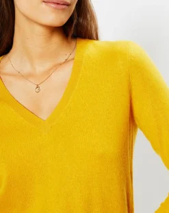 Pull 100% Cachemire Zocon col V jaune