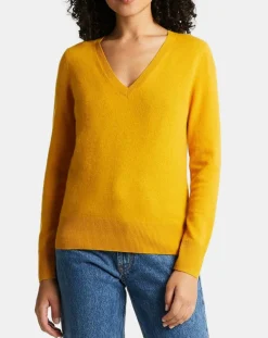 Pull 100% Cachemire Zocon col V jaune