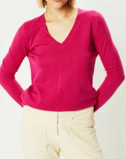 Pull 100% Cachemire Zocon col V rose