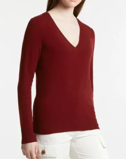 Pull 100% Cachemire Zocon col V rouge foncé