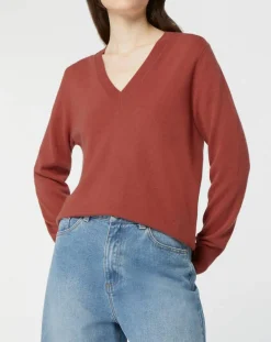 Pull 100% Cachemire Zocon col V bois de rose