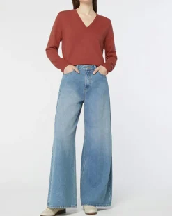 Pull 100% Cachemire Zocon col V bois de rose